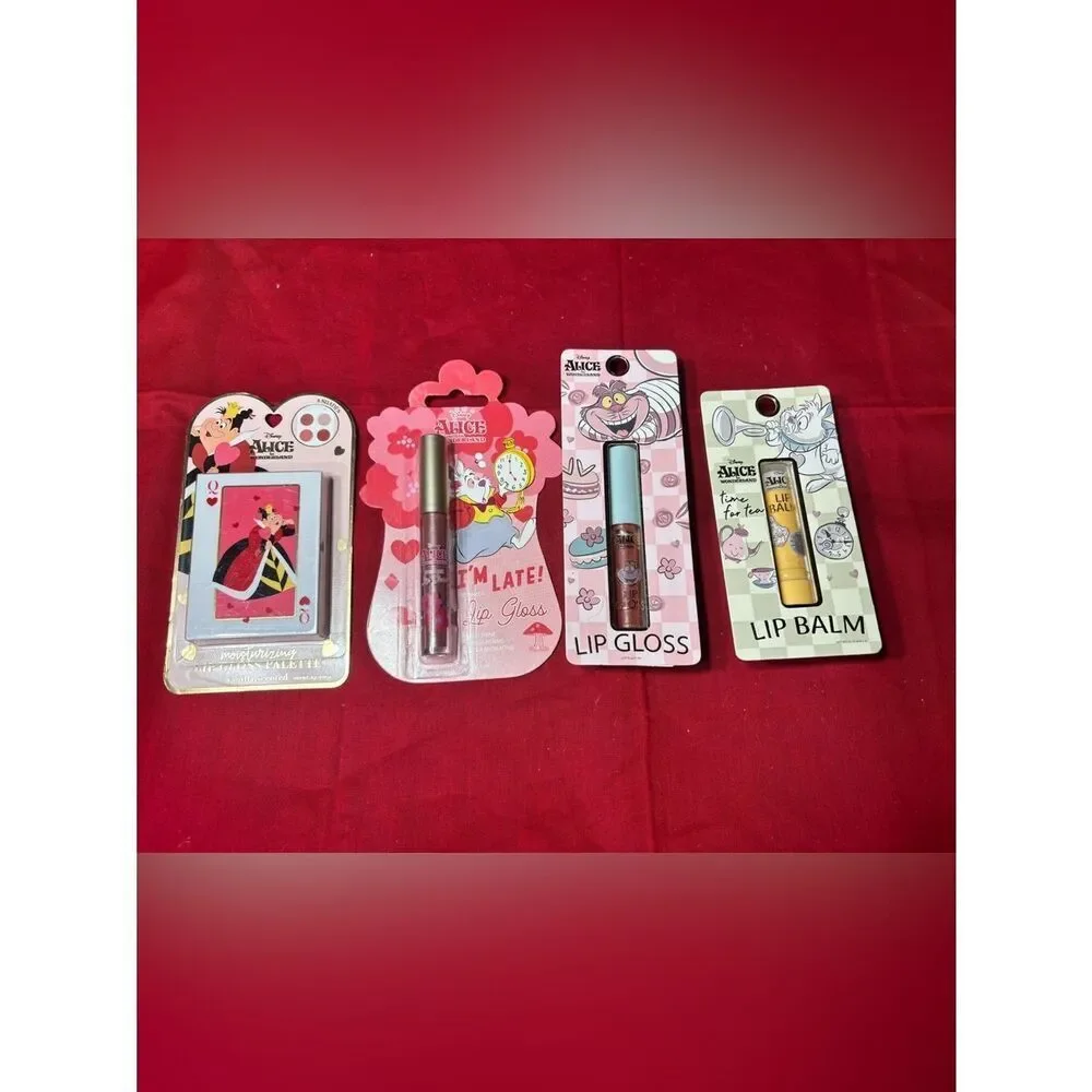 New Disney Alice in Wonderland Pink Lip Gloss Set of 4